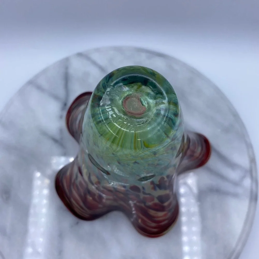 Vintage Artist Signed Studio Abstract Art Glass 1998 Handblown Ruffled Vase 7.5